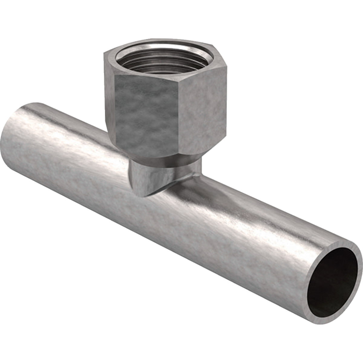Té Geberit Mapress acier carbone avec filetage intérieur et extrémités à emboîter: d18mm Rp1/2" d1=1