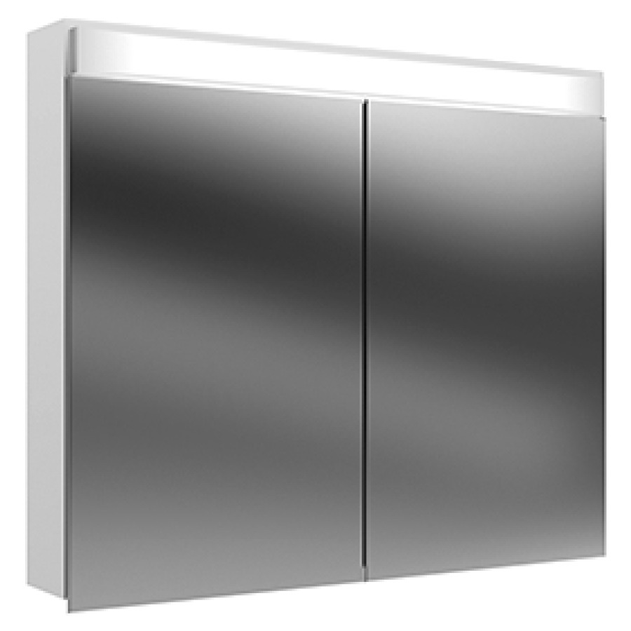Armadietto da bagno ProCasa Uno, 80 x 67 x 12,5 cm profilo in alluminio, 2 porte a doppio specchio, presa doppia dentro, mutabile in alto, tubo fluorescente T5 24 W, EVG, IP24 bianco standard