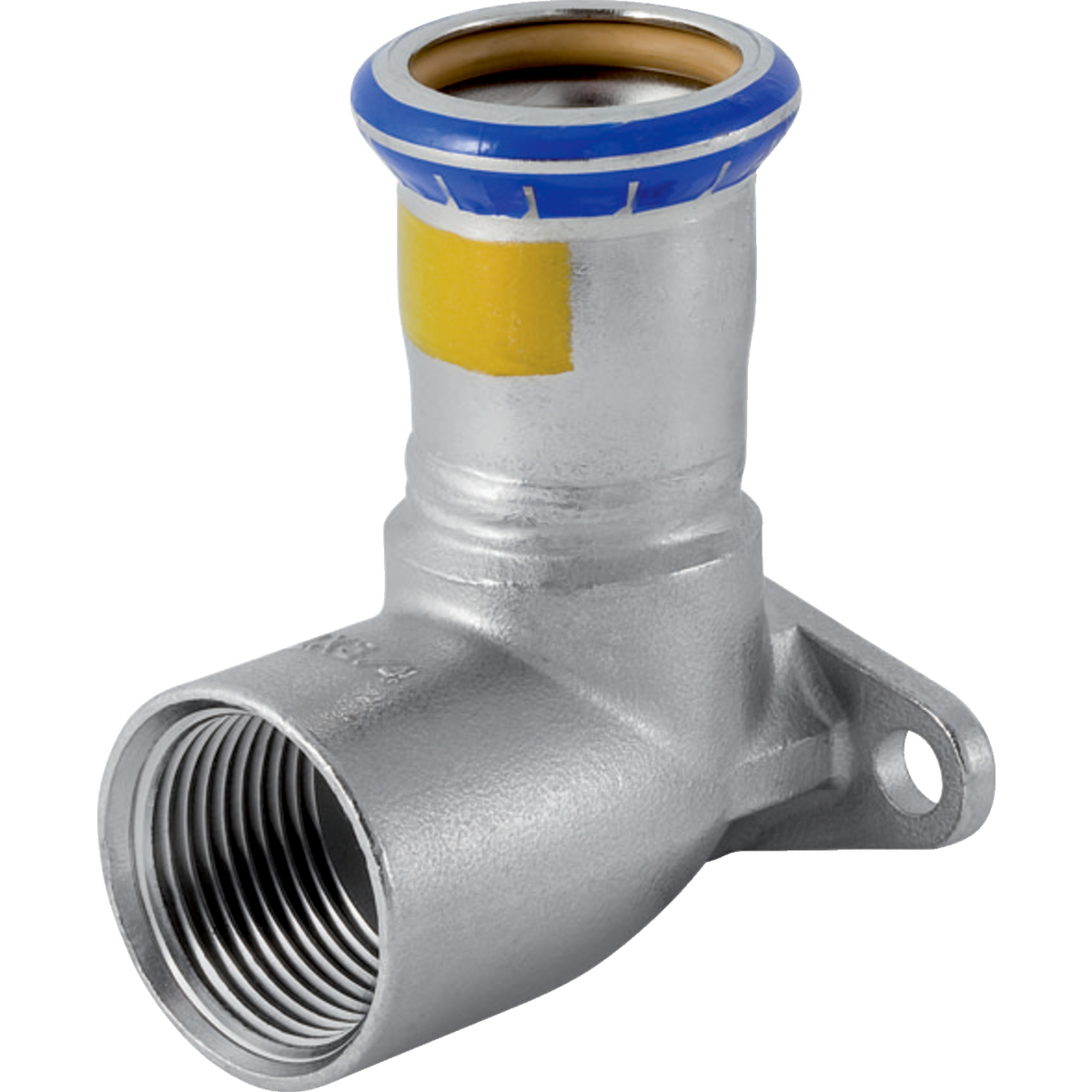 Equerre de raccordement 90° Geberit Mapress acier inoxydable (gaz): d18mm Rp1/2" L1=4.3cm
Traits:
- Manchon à sertir avec bouchon de protection jaune
- Deux points de fixation
- Marqué en jaune
- Indicateur de sertissage
- Joint d'étanchéité en HNBR jaune
- Sans silicone
- Non serti non étanche
Usage:
- Pour biogaz
- Pour gaz liquéfiés
- Pour gaz naturels