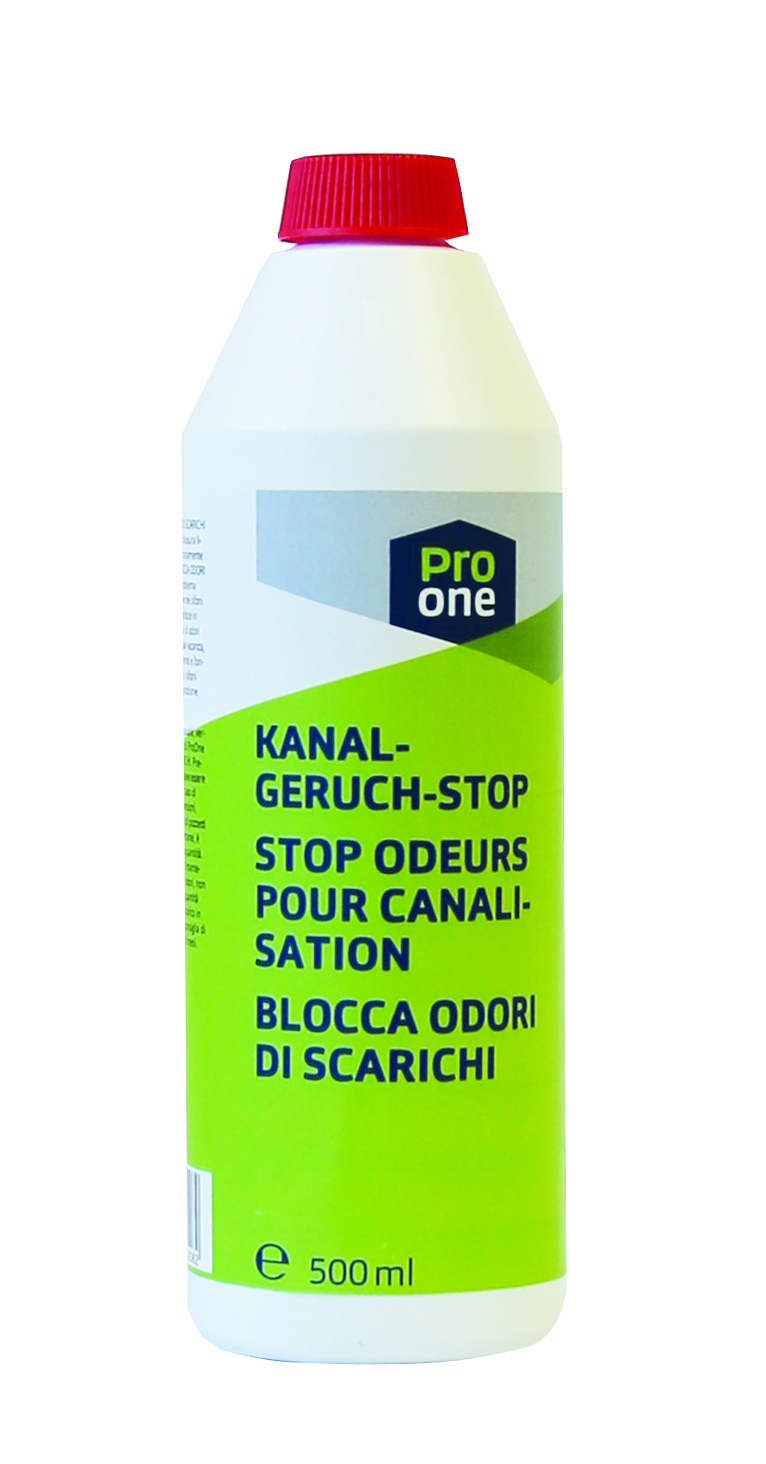 Blocca odori di scarichi ProOne liquido biodegradabile che impedisce l'evaporazione dell'acqua nei sifoni e trattiene efficacemente l'odore del canale, perfetto per oggetti usati stagionalmente come case vacanza, caserme e scarichi