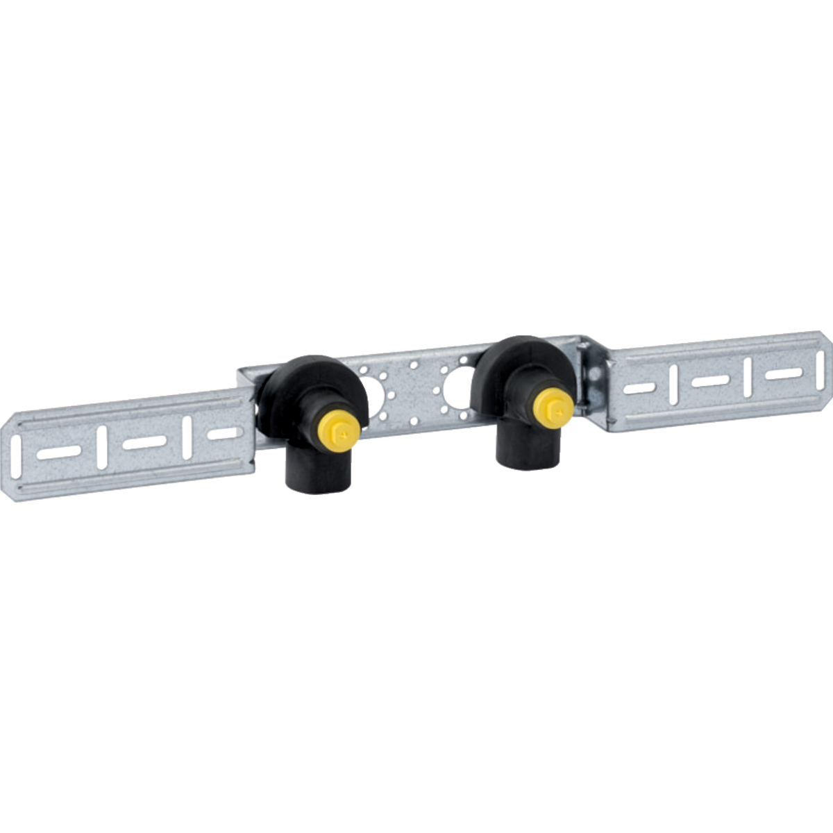Equerre de raccordement 90° Geberit avec filetage extérieur MF 1/2'', prémonté, ouble: Rp1/2'', L1=5.2cm
Traits:
- Changement de la distance de raccordement AD à AD1
- Isolé contre le bruit
- Bouchon de protection pour essai de pression avec de l’eau froide jusqu'à 15 bar / 1500 kPa maximum
- Raccord MF 1/2" avec cape de protection bleue
- Filetage extérieur MF 1/2" adapté à MasterFix et MeplaFix
Usage:
- Pour eau potable froide et chaude
Livraison:
- Matériel de fixation
- 2 bouchons de protection