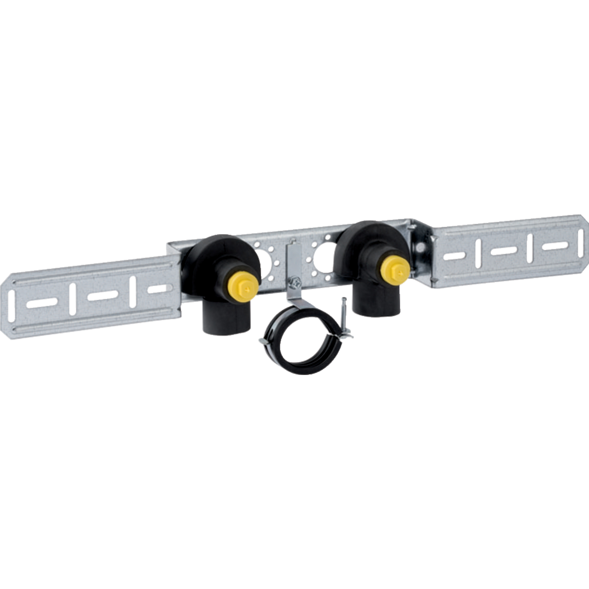 Geberit Anschlusswinkel 90° mit Aussengewinde MF 1/2'', vormontiert, zweifach, mt Ablaufrohrschelle: