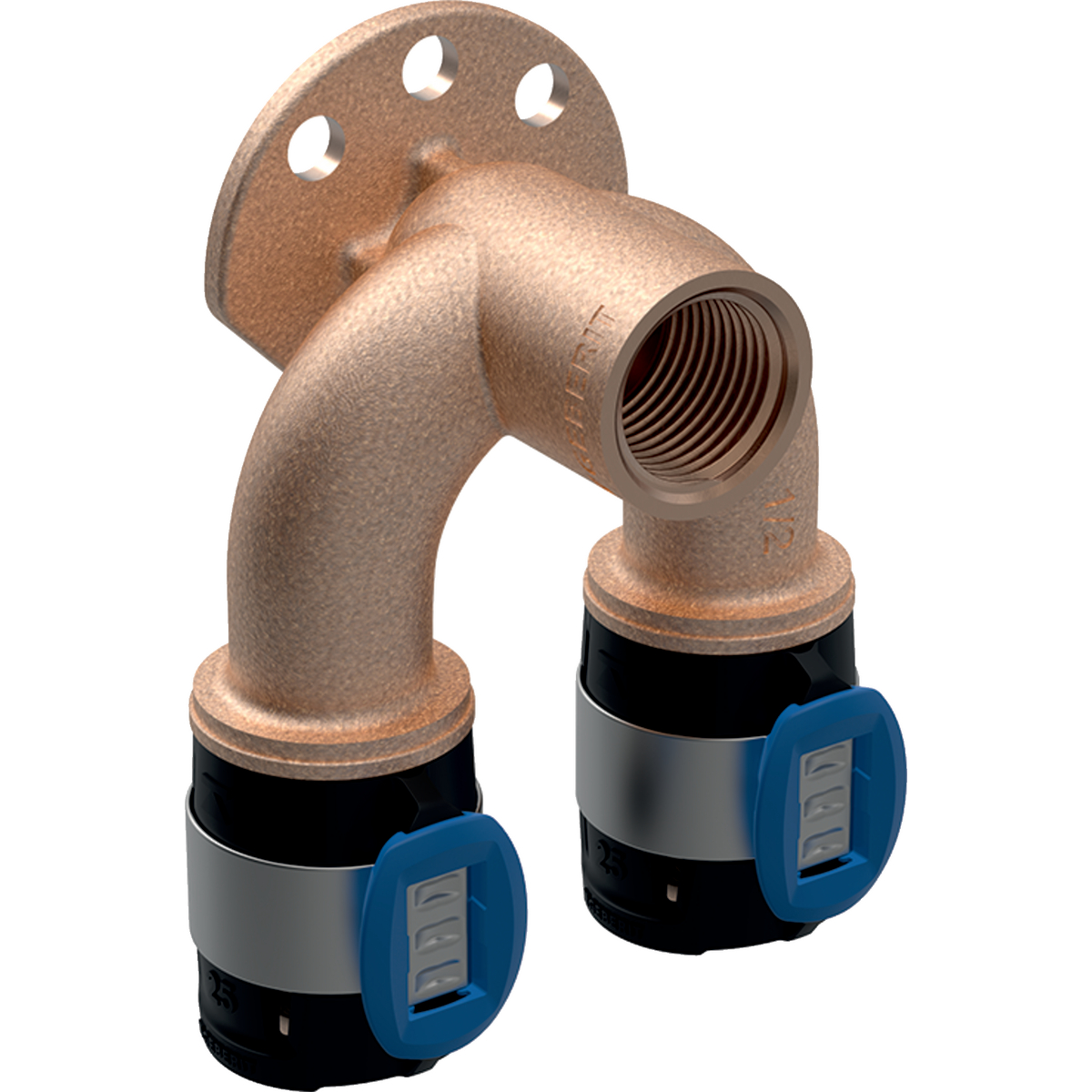 Equerre de raccordement double 90° Geberit FlowFit: d=16mm, Rp=1/2'', d1=16mm, L5.2cm
