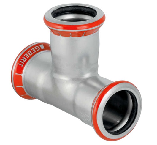 Té égal Geberit Mapress acier carbone: d18mm
Traits:
- Galvanisé à l'extérieur
- Non serti non étanche
- Joint d'étanchéité en CIIR noir
- Indicateur de sertissage
- Manchon à sertir avec bouchon de protection transparent
Usage:
- Pour eau d'extinction d'incendie (mouillé)
- Pour lʼeau de refroidissement et de chauffage sans antigel
- Pour lʼeau de refroidissement et de chauffage avec antigel
- Pour sprinkler (mouillé)
- Pour eau de chauffage urbain ≤ 120 °C