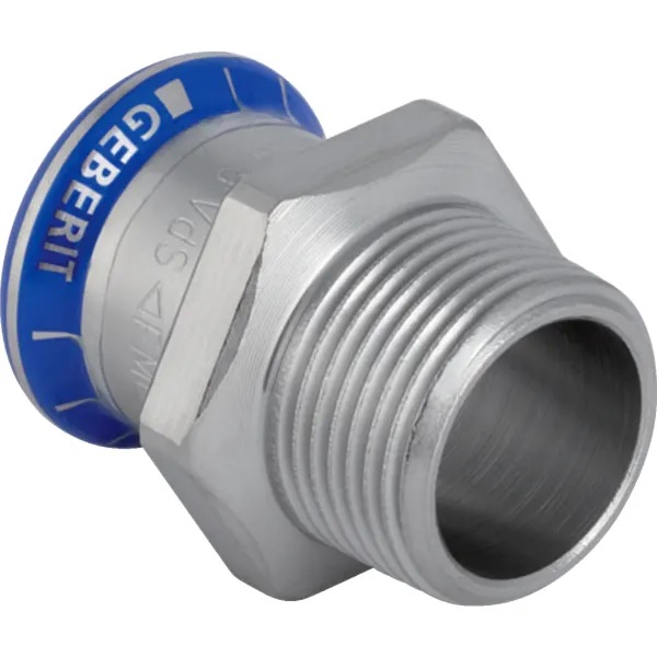 Raccord Geberit Mapress acier inoxydable avec filetage extérieur: d12mm R1/2"
Traits:
- Non serti non étanche
- Manchon à sertir avec bouchon de protection transparent
- Indicateur de sertissage
- Joint d'étanchéité en CIIR noir
Usage:
- Pour gaz industriels (p. ex. acétylène, gaz de protection en soudage)
- Pour air comprimé (classe de pureté d'huile 0–3)
- Pour eau traitée
- Pour dépression
- Pour eaux grises et noires avec valeur de pH > 6.0
- Pour gaz inertes (p. ex. azote)
- Pour lʼeau de refroidissement et de chauffage sans antigel
- Pour substances chimiques et fluides techniques
- Pour eau d'extinction d'incendie (mouillé)
- Pour eau d'extinction d'incendie (mouillé/sec, sec)
- Pour eau non potable et de processus
- Pour vapeur saturée ≤ 120 °C
- Pour eau potable froide et chaude
- Pour eau de chauffage urbain ≤ 120 °C
- Pour les eaux pluviales dont le pH > 6.0
- Pour sprinkler (mouillé)
- Pour lʼeau de refroidissement et de chauffage avec antigel