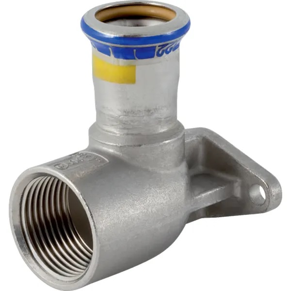 Equerre de raccordement 90° Geberit Mapress acier inoxydable déportée, cercle de perçage 50 mm (gaz): d22mm Rp3/4" L1=5.1cm
Traits:
- Non serti non étanche
- Deux points de fixation pour cercle de perçage ø 50 mm
- Marqué en jaune
- Manchon à sertir avec bouchon de protection jaune
- Indicateur de sertissage
- Joint d'étanchéité en HNBR jaune
- Sans silicone
Usage:
- Pour gaz liquéfiés
- Pour biogaz
- Pour le raccordement de compteurs à gaz monotubes et bitubes
- Pour gaz naturels