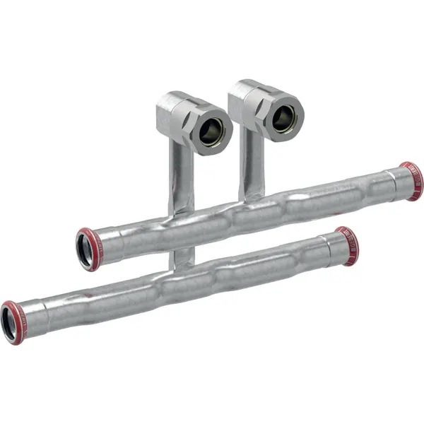 Set de té de raccordement pour aller et retour, Geberit Mapress acier carbone, avec raccord union pour eurocône: d22mm d1=15mm
Traits:
- Indicateur de sertissage
- Manchon à sertir avec bouchon de protection transparent
- Raccord avec écrou de serrage pour tuyaux en cuivre nu, nickelé et chromé
- Joint d'étanchéité en CIIR noir
- Galvanisé à l'extérieur
- Raccord avec écrou de serrage pour tuyaux du système Geberit Mapress acier carbone
- Montage entièrement devant la paroi
- Raccord avec écrou de serrage pour tuyaux du système Geberit Mapress acier inoxydable 1.4401
- Aller et retour interchangeables
- Non serti non étanche
Usage:
- Pour lʼeau de refroidissement et de chauffage avec antigel
- Pour lʼeau de refroidissement et de chauffage sans antigel
- Pour chauffage et refroidissement
Livraison:
- Té de raccordement avec raccord court
- Té de raccordement avec raccord long
- 2 raccords avec écrou de serrage pour eurocône G 3/4"