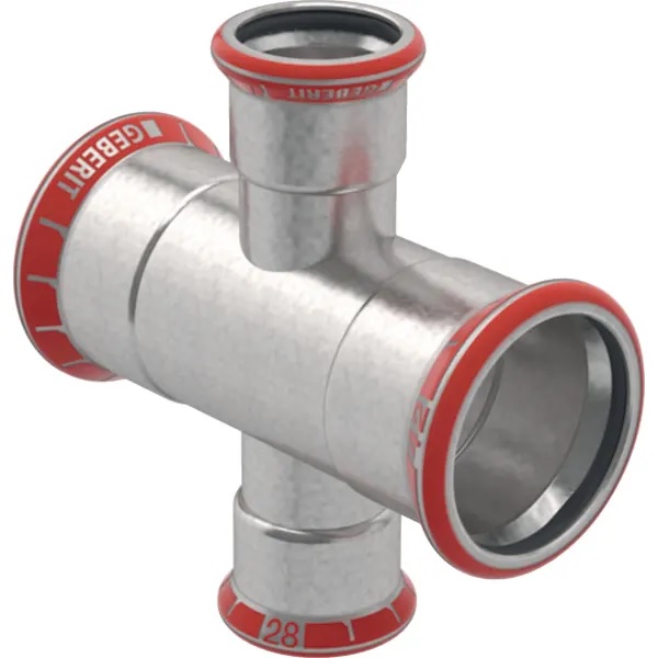 Raccord en croix réduit Geberit Mapress acier carbone: d42mm d1=28mm