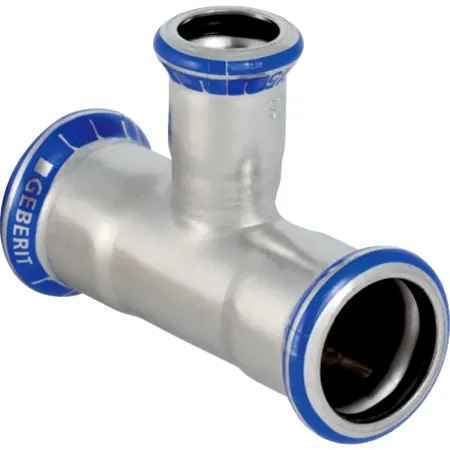 Té réduit Geberit Mapress acier inoxydable: d15mm d1=12mm d2=15mm
Traits:
- Non serti non étanche
- Manchon à sertir avec bouchon de protection transparent
- Indicateur de sertissage
- Joint d'étanchéité en CIIR noir
Usage:
- Pour gaz industriels (p. ex. acétylène, gaz de protection en soudage)
- Pour air comprimé (classe de pureté d'huile 0–3)
- Pour eau traitée
- Pour dépression
- Pour eaux grises et noires avec valeur de pH > 6.0
- Pour gaz inertes (p. ex. azote)
- Pour lʼeau de refroidissement et de chauffage sans antigel
- Pour substances chimiques et fluides techniques
- Pour eau d'extinction d'incendie (mouillé)
- Pour eau d'extinction d'incendie (mouillé/sec, sec)
- Pour eau non potable et de processus
- Pour vapeur saturée ≤ 120 °C
- Pour eau potable froide et chaude
- Pour eau de chauffage urbain ≤ 120 °C
- Pour les eaux pluviales dont le pH > 6.0
- Pour sprinkler (mouillé)
- Pour lʼeau de refroidissement et de chauffage avec antigel
