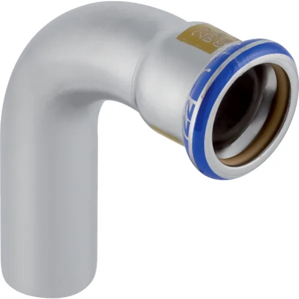 Coude Geberit Mapress acier inoxydable avec extrémité à emboîter (gaz): 90° d108mm
Traits:
- Manchon à sertir avec bouchon de protection jaune
- Marqué en jaune
- Non serti non étanche
- Indicateur de sertissage
- Joint d'étanchéité en HNBR jaune
- Sans silicone
Usage:
- Pour biogaz
- Pour gaz liquéfiés
- Pour gaz naturels