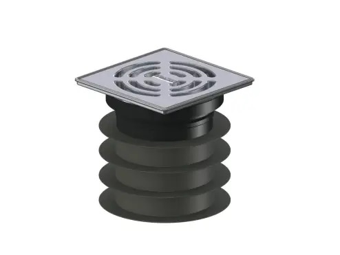 Pour encastrement dans un tuyau ø 110 mm ou 125 mm, dans le cas de
constructions de sols non étanchéifiées

Caractéristiques
- Matériau: Tubulure en polypropylène à haute résistance aux chocs, avec joints à
  lèvre préformé en TPE - élastomère thermoplastique
- Cadre: 120 x 120 mm, acier inoxydable 1.4301 (V2A)
- Grille: 115 x 115 mm, aluminium, classe L15 (1,5 tonnes)
- avec: - Siphon anti-odeur et de nettoyage
- Joints à lèvre universels
- DALLMER: Débits d’écoulement en référence à la norme DIN EN 1253
  (hauteur d’eau 20 mm) ø 110 mm = 0,8 l/s

Lorsque l’insert de nettoyage est retiré, on obtient un orifice de nettoyage de 83 mm de
diamètre!
