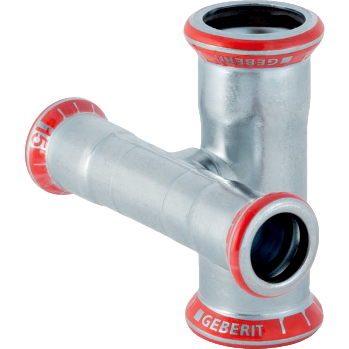 Raccord en croix réduit Geberit Mapress acier carbone, déporté: d15mm d1=15mm