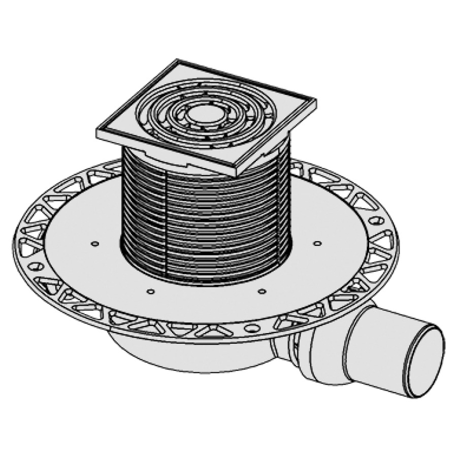 Scarico pavimento Procasa Uno superpiatto uscita D 50 mm orizzontale con snodabile, flangia universale per sigillo a strato sottile (a strisce) o raccordo flangia di chiusura con entrata laterale D 50 mm tappo di chiusura compresi