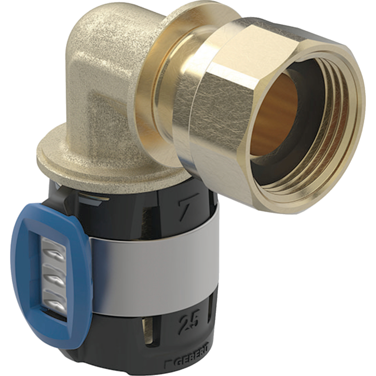 Coude intermédiaire 90° Geberit FlowFit avec écrou de serrage: d=16mm, G=1/2"