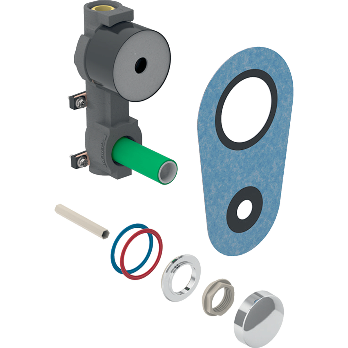 Unité pour compteur d'eau Geberit avec robinet d'arrêt encastré JRG LegioStop®: Rp3/4" Chromé brilla