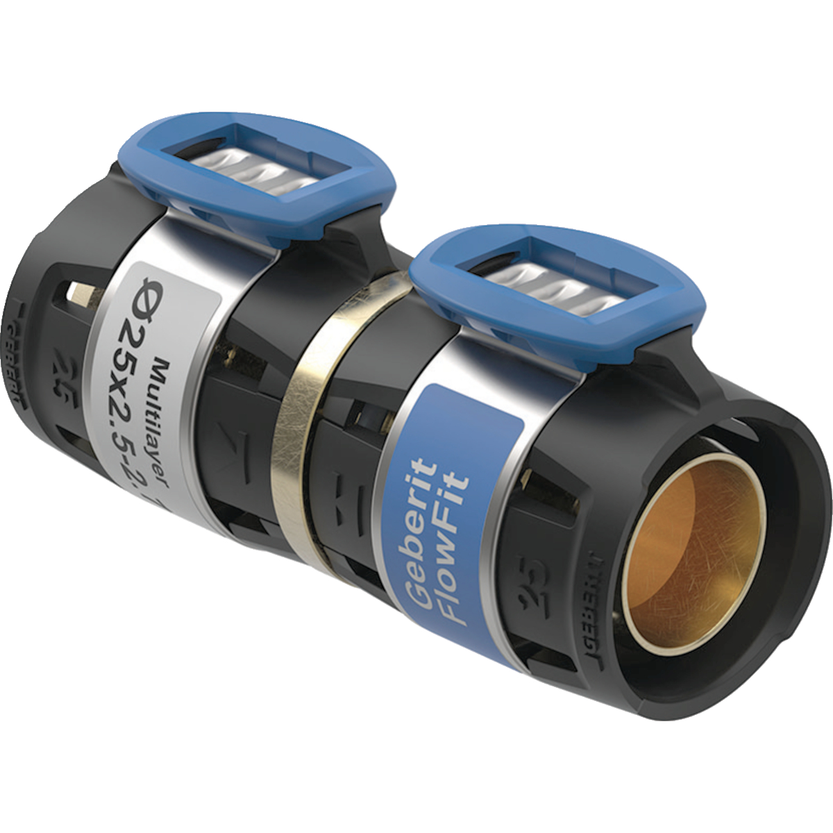 Raccord intermédiaire Geberit FlowFit sur système tiers: d=16mm, d1=16mm, s min jusqu’à max.=2.0–2.2