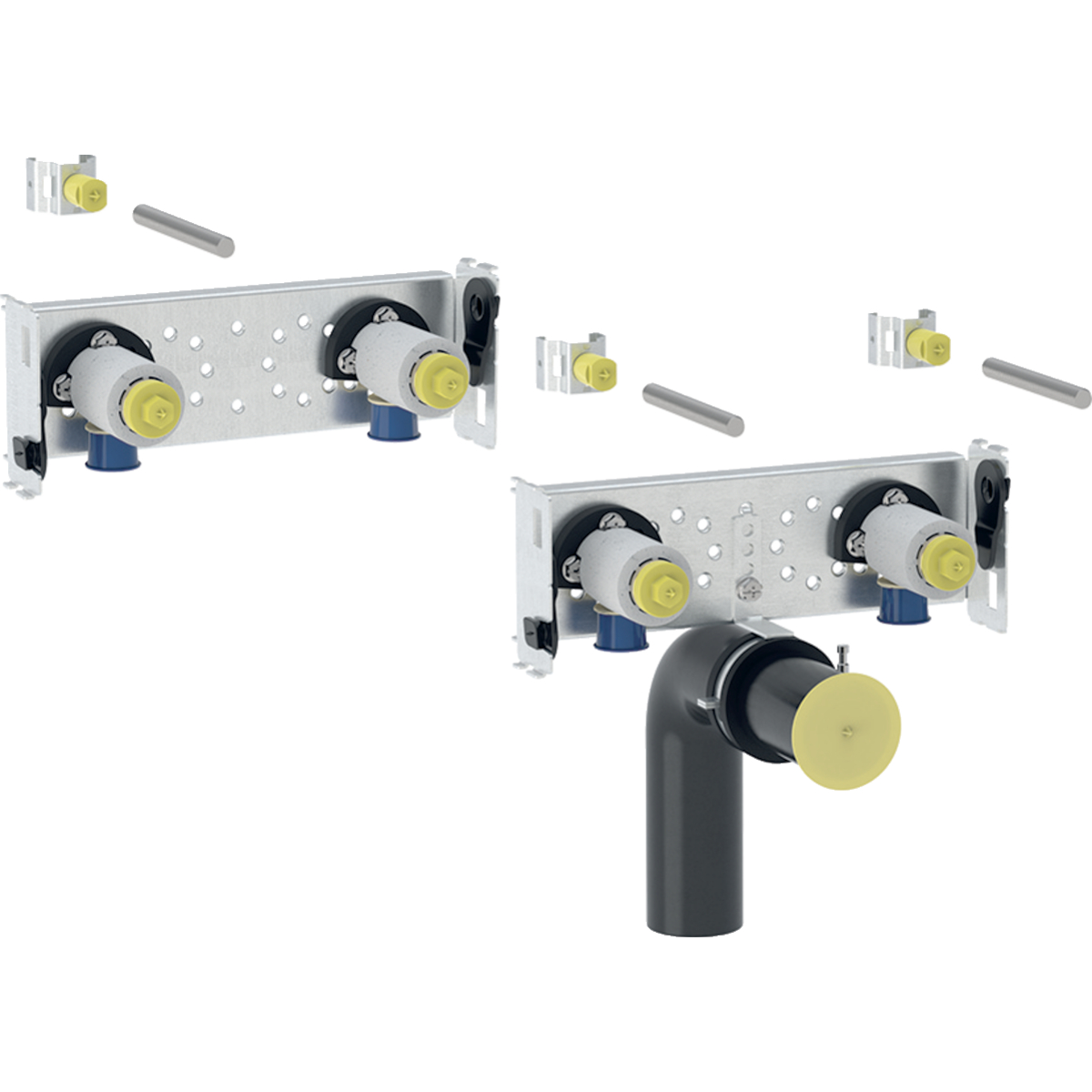 Set Geberit GIS lavabo Bambini pour robinetterie monobloc pour 2 robinets (à partir de 2024)
Traits:
- Traverse zinguée
- Réglable progressivement en hauteur dans la structure porteuse Geberit GIS
- Équerre de raccordement pouvant être montée sans outil
- Bouchon de protection pour essai de pression avec de l’eau froide jusqu'à 15 bar / 1500 kPa maximum
- Fixation du coude de raccordement isolée contre le bruit
- Traverse avec deux fixations instantanées
- Entrée d'eau compatible avec MeplaFix et MasterFix
- Anneau d'étanchéité autocollant, revêtu de non tissé
Usage:
- Pour espace sanitaire ludique Bambini
- Pour montage dans les systèmes porteurs Geberit GIS pour paroi en applique ou de séparation, ou à montage libre
- Pour robinetteries monobloc
- Pour les robinetteries murales Piave et Brenta
Livraison:
- Tige filetée M10
- Clip de fixation
- Matériel de fixation
- Anneau d'étanchéité
- Équerre de raccordement R 1/2"
- Joint ø 40 / 32 mm
- Coude de départ en PE-HD, ø 50 mm, rallongé
- Bouchons de protection et de marquage