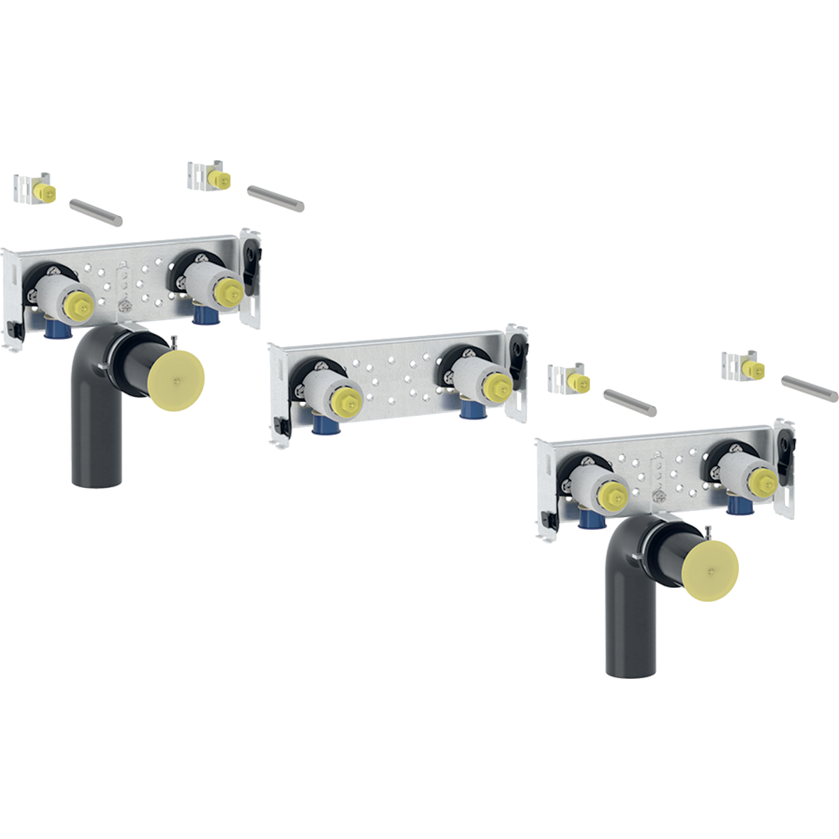 Set Geberit GIS lavabo Bambini pour robinetterie monobloc pour 3 robinets (à partir de 2024)
Traits:
- Traverse zinguée
- Réglable progressivement en hauteur dans la structure porteuse Geberit GIS
- Équerre de raccordement pouvant être montée sans outil
- Bouchon de protection pour essai de pression avec de l’eau froide jusqu'à 15 bar / 1500 kPa maximum
- Fixation du coude de raccordement isolée contre le bruit
- Traverse avec deux fixations instantanées
- Entrée d'eau compatible avec MeplaFix et MasterFix
- Anneau d'étanchéité autocollant, revêtu de non tissé
Usage:
- Pour espace sanitaire ludique Bambini
- Pour montage dans les systèmes porteurs Geberit GIS pour paroi en applique ou de séparation, ou à montage libre
- Pour robinetteries monobloc
- Pour les robinetteries murales Piave et Brenta
Livraison:
- Tige filetée M10
- Clip de fixation
- Matériel de fixation
- Anneau d'étanchéité
- Équerre de raccordement R 1/2"
- Joint ø 40 / 32 mm
- Coude de départ en PE-HD, ø 50 mm, rallongé
- Bouchons de protection et de marquage