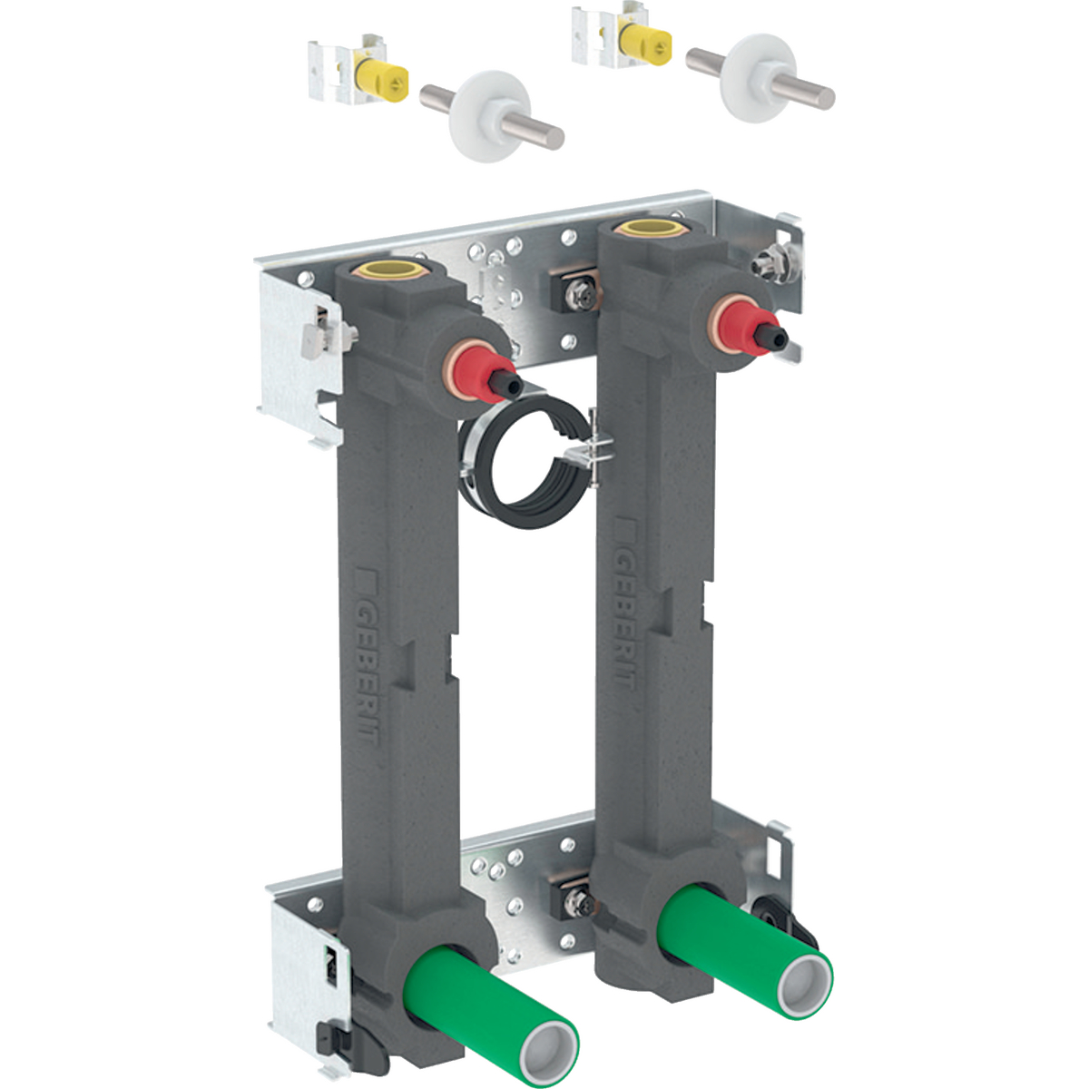 Set lavabo Geberit GIS pour robinetterie monobloc, avec deux prises d'eau avec robinet d'arrêt encas