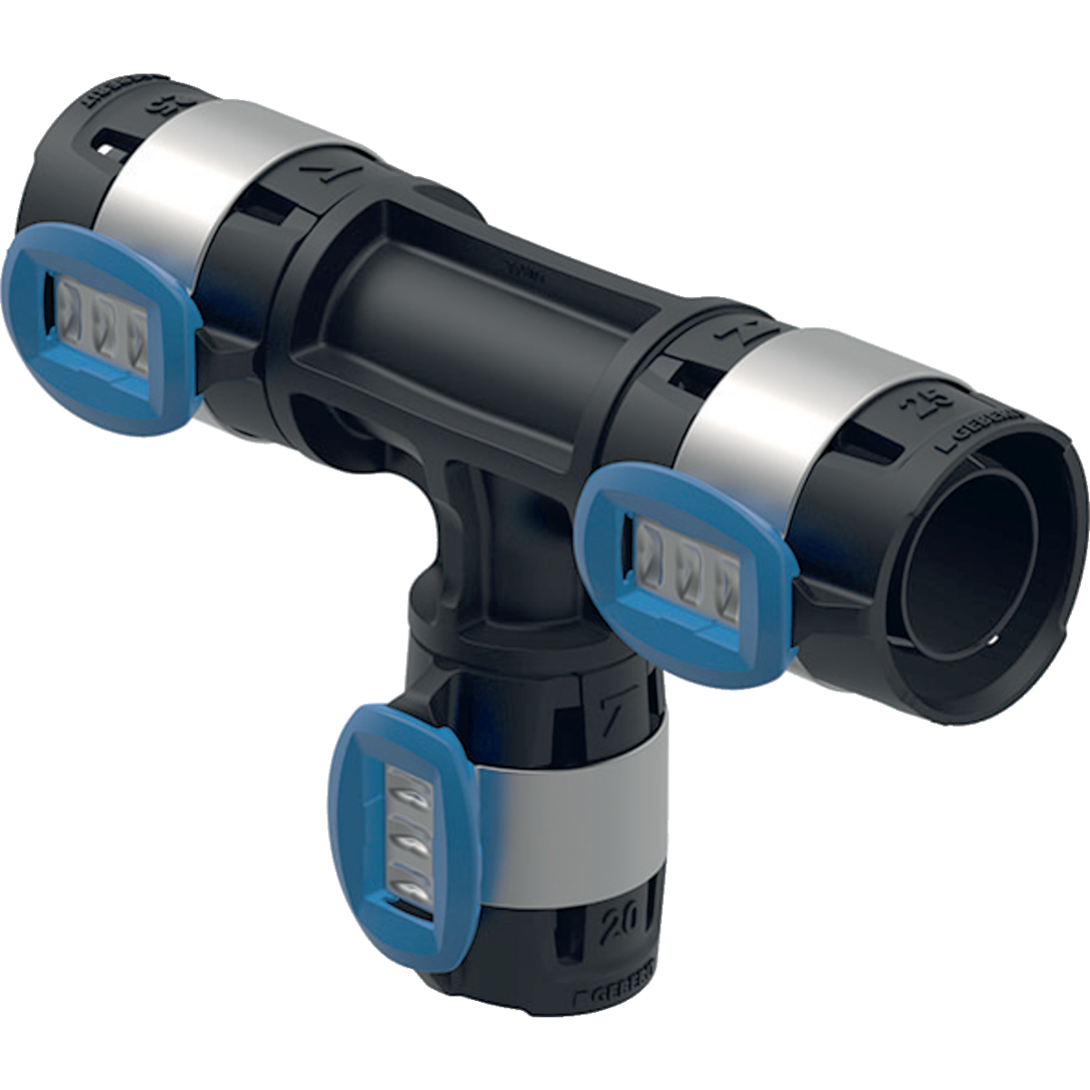 Té réduit Geberit FlowFit: d=25mm, d1=16mm, d2=16mm
Traits:
- Joint torique en EPDM
- Non serti non étanche
- Indicateur de sertissage
- Raccord à sertir avec cape de protection transparente
Usage:
- Pour lʼeau de refroidissement et de chauffage avec antigel
- Pour dépression
- Pour gaz inertes (p. ex. azote)
- Pour lʼeau de refroidissement et de chauffage sans antigel
- Pour substances chimiques et fluides techniques
- Pour eau d'extinction d'incendie (mouillé)
- Pour eau d'extinction d'incendie (mouillé/sec, sec)
- Pour eau de mer
- Pour eau traitée
- Pour air comprimé (classe de pureté d'huile 0–3)
- Pour eau potable froide et chaude
- Pour eau non potable et de processus
- Pour les eaux pluviales dont le pH > 6.0