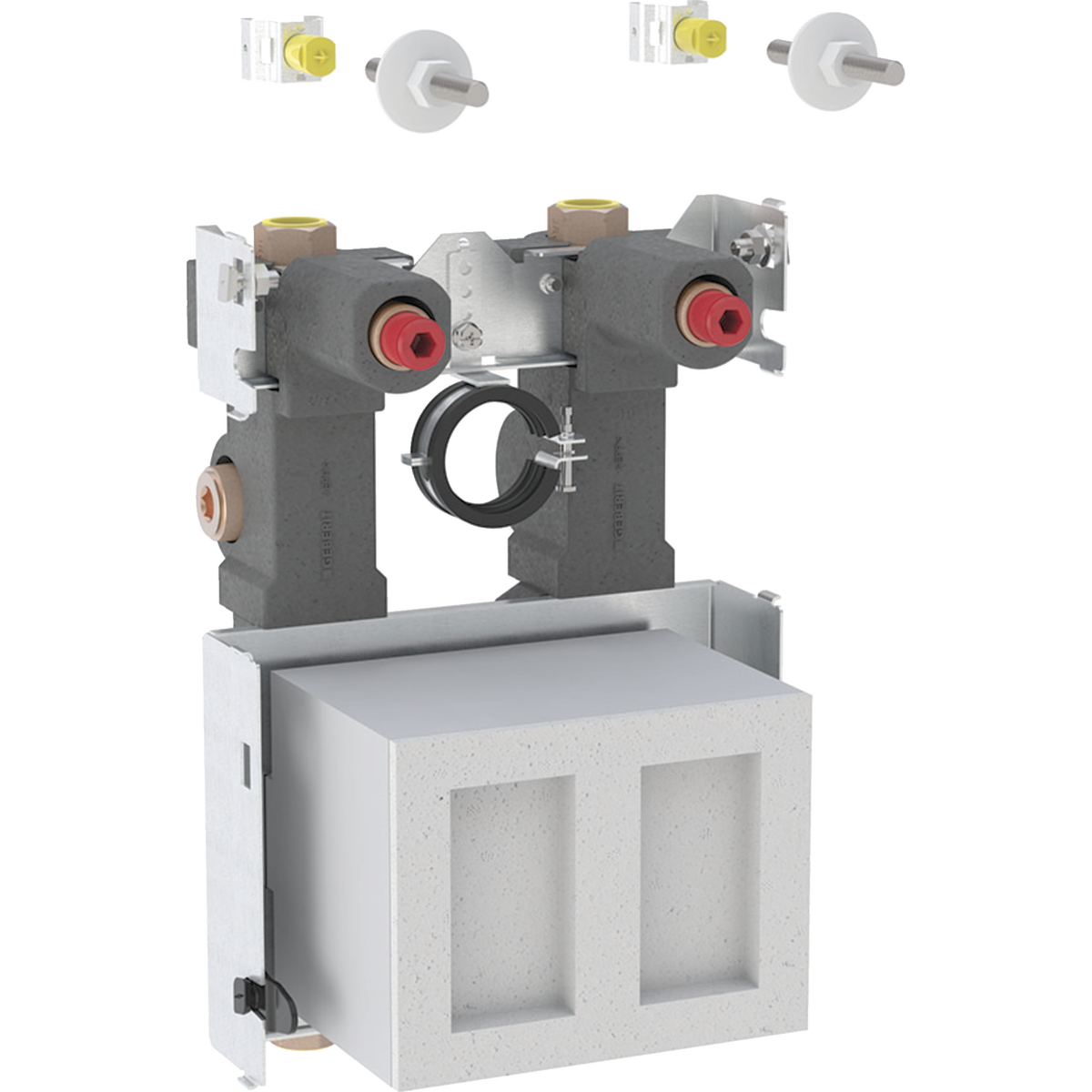 Set Geberit GIS lavabo pour robinetterie monobloc, avec deux unités pour compteur d’eau avec robinet