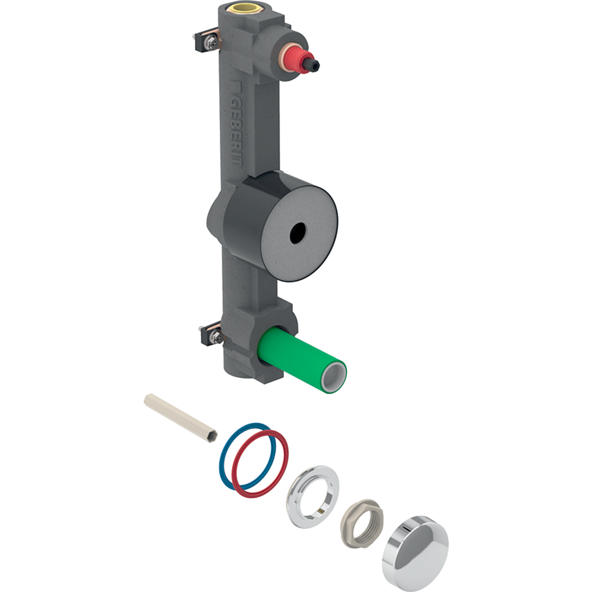 Unité pour compteur d'eau Geberit avec robinet d'arrêt encastré JRG LegioStop® et té de raccordement: Rp3/4" Chromé brillant
Traits:
- Joints du robinet et de la partie supérieure en EPDM
- Partie supérieure échangeable
- Peut être équipé d'une capsule de mesure KOAX G 2"
- Bouchon de protection pour essai de pression avec de l’eau froide jusqu'à 15 bar / 1500 kPa maximum
- Deux points de fixation pour cercle de perçage ø 60 mm
Usage:
- Pour eau potable froide et chaude
- Pour construction massive et sèche
- Pour plaques de montage Geberit Duofix et Geberit GIS
Livraison:
- Isolation
- Matériel de fixation
- 2 bases d'isolation phonique
- Anneaux d'identification des fluides (rouge, bleu)
- Rosace de commande