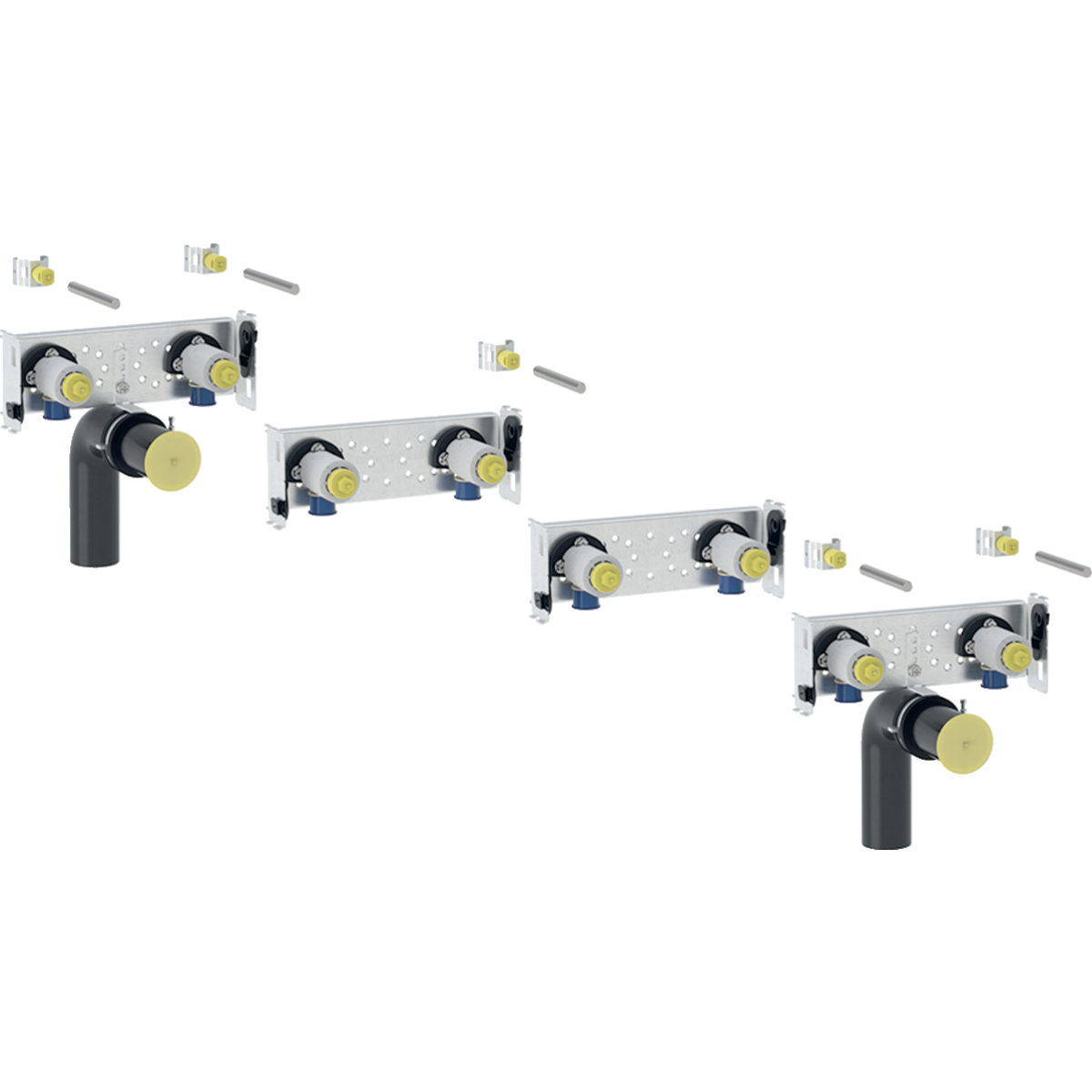 Set Geberit GIS lavabo Bambini pour robinetterie monobloc pour 4 robinets (à partir de 2024)
Traits:
- Traverse zinguée
- Réglable progressivement en hauteur dans la structure porteuse Geberit GIS
- Équerre de raccordement pouvant être montée sans outil
- Bouchon de protection pour essai de pression avec de l’eau froide jusqu'à 15 bar / 1500 kPa maximum
- Fixation du coude de raccordement isolée contre le bruit
- Traverse avec deux fixations instantanées
- Entrée d'eau compatible avec MeplaFix et MasterFix
- Anneau d'étanchéité autocollant, revêtu de non tissé
Usage:
- Pour espace sanitaire ludique Bambini
- Pour montage dans les systèmes porteurs Geberit GIS pour paroi en applique ou de séparation, ou à montage libre
- Pour robinetteries monobloc
- Pour les robinetteries murales Piave et Brenta
Livraison:
- Tige filetée M10
- Clip de fixation
- Matériel de fixation
- Anneau d'étanchéité
- Équerre de raccordement R 1/2"
- Joint ø 40 / 32 mm
- Coude de départ en PE-HD, ø 50 mm, rallongé
- Bouchons de protection et de marquage
