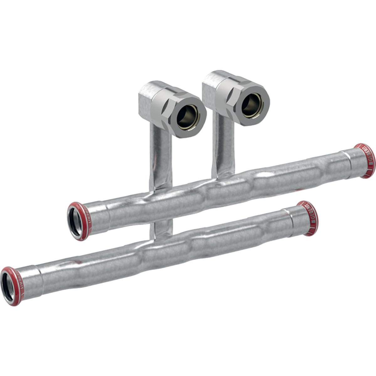 Set de té de raccordement pour aller et retour, Geberit Mapress acier carbone, avec raccord union po