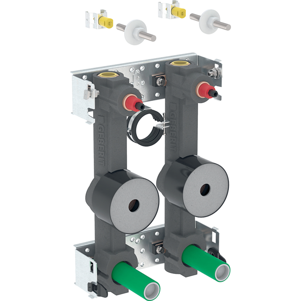 Set lavabo Geberit GIS pour robinetterie monobloc, avec deux unités pour compteur d'eau avec robinet