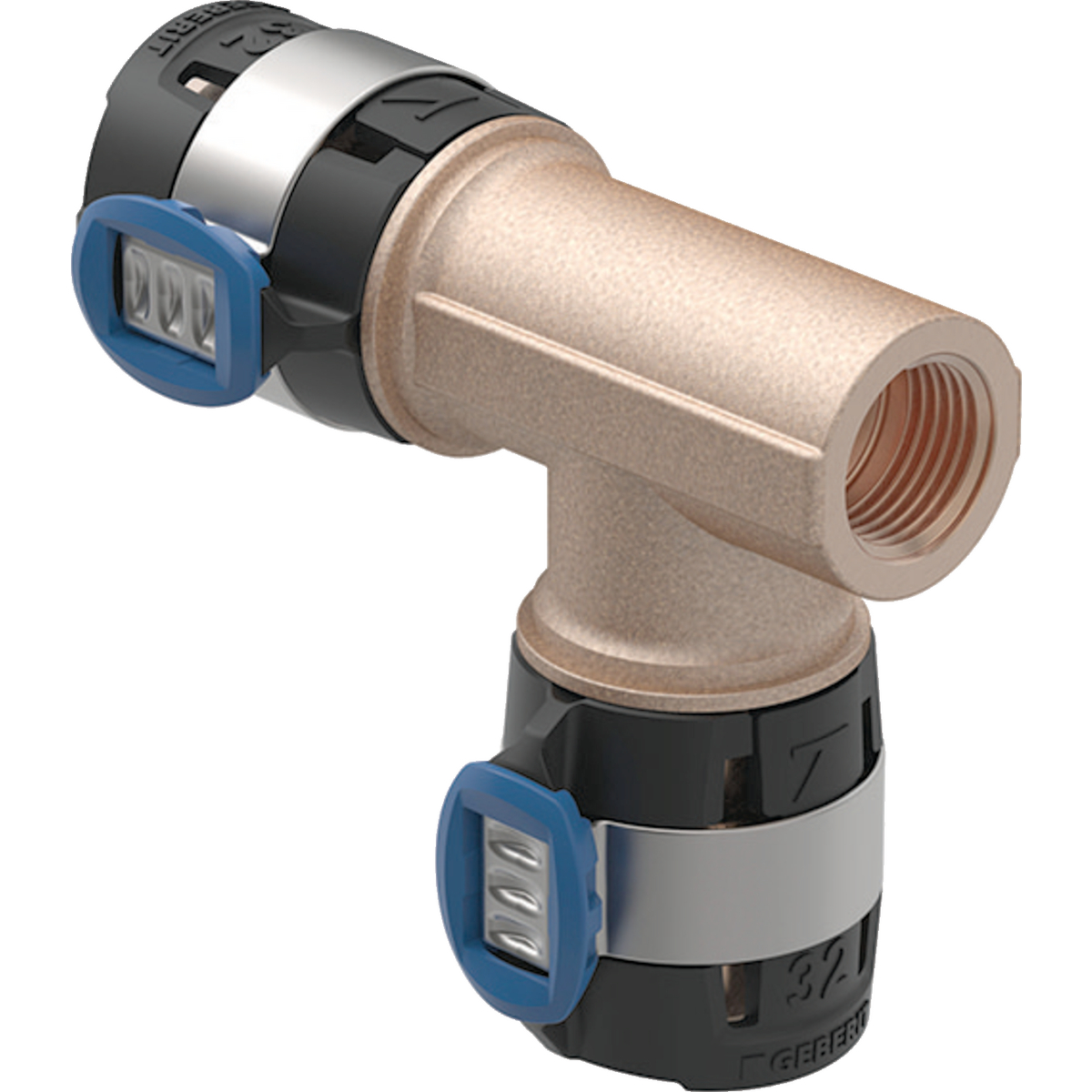 Té Geberit FlowFit avec filetage intérieur latéral: d=32mm, Rp=1/2"
