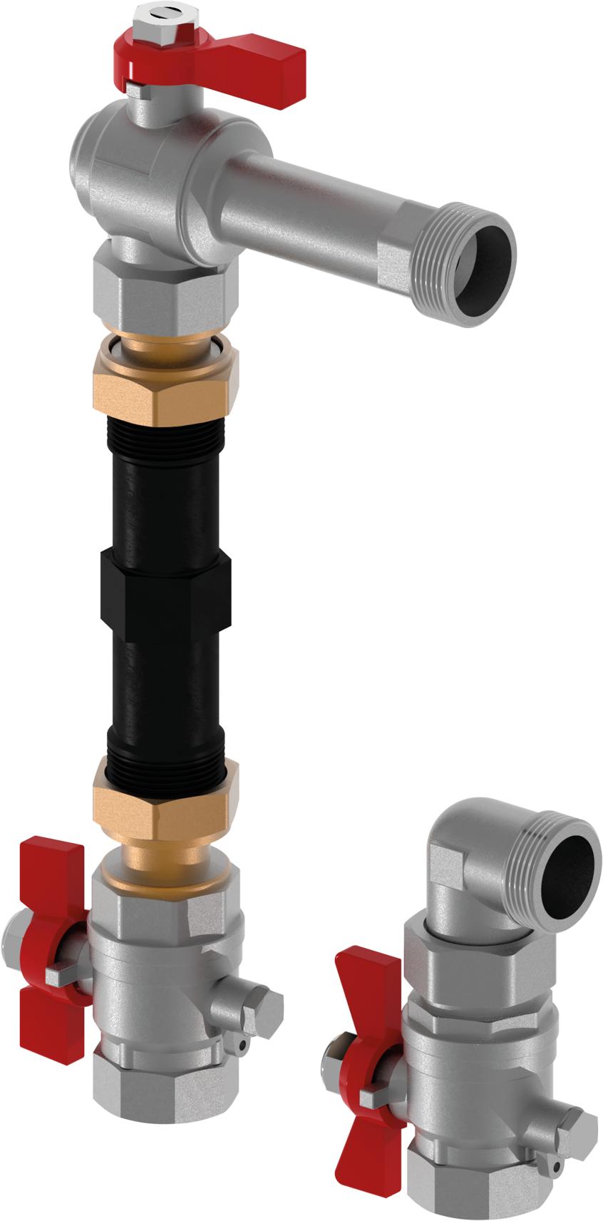 - Pour raccordement vertical à joint plat G 1" AG sur le distributeur
- Raccordement direct de 2 sondes avec filetage M10 x 1" dans le départ et le retour