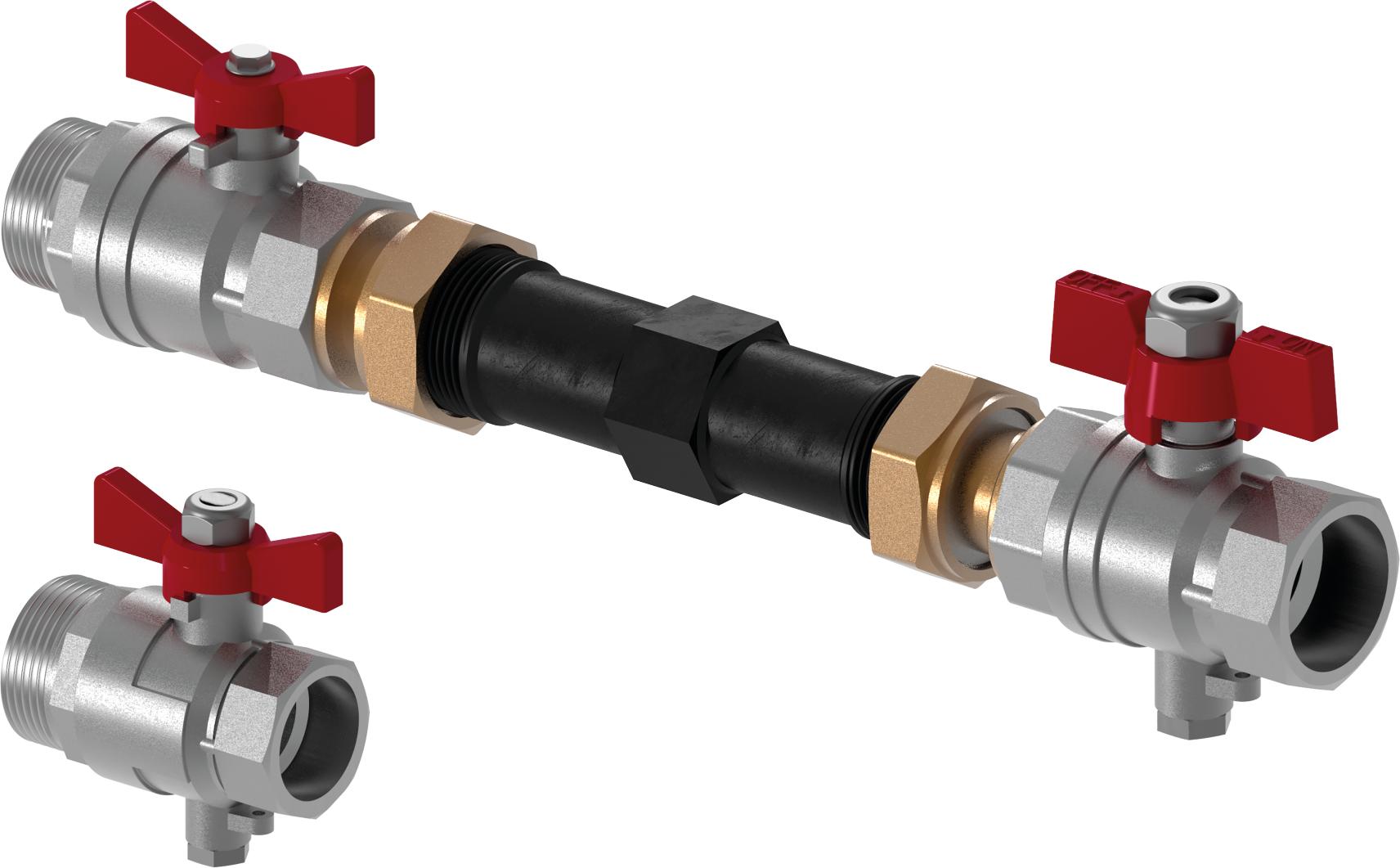 - Pour raccordement horizontal à joint plat G 1" AG sur le distributeur
- Raccordement direct de 2 sondes avec filetage M10 x 1" dans le départ et le retour