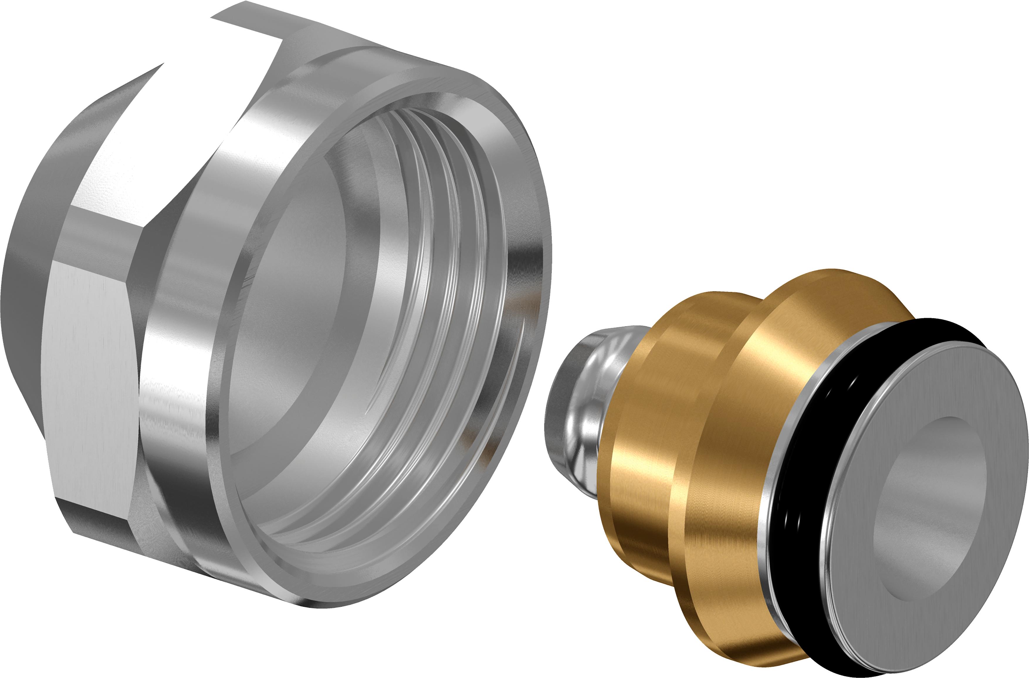 Raccord vissé en deux parties en laiton, avec écrou-raccord étamé et douille de pression
- Pour le raccordement des tubes composites Uponor, Uni Pipe PLUS / MLC, aux raccords coniques Euro ¾" AG
- Filetage intérieur selon DIN EN ISO 228-1
- Raccordement sans calibrage ni ébavurage