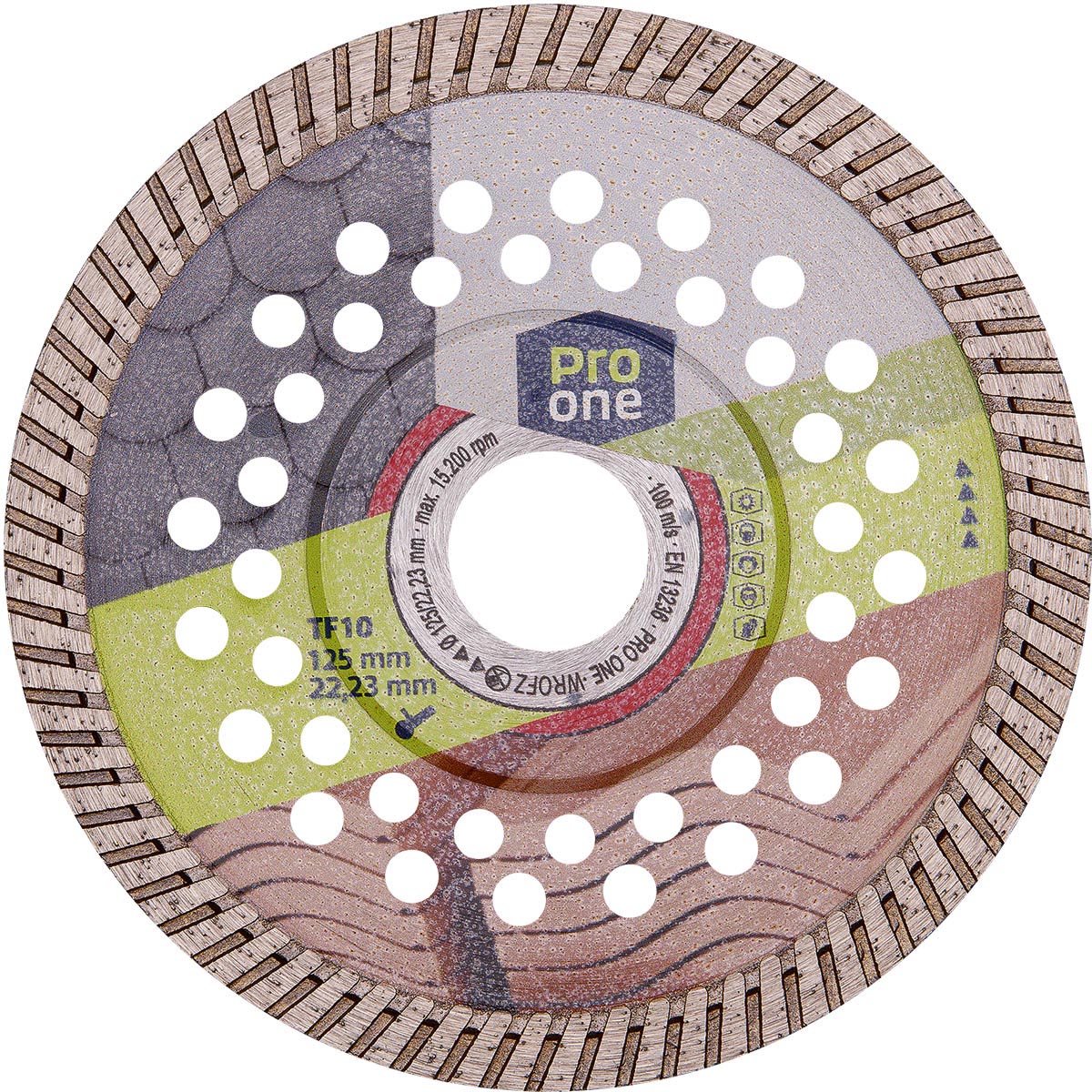 ProOne Disco diamantato TF10 125mm a secco, tegole in cemento, tegole, pietra naturale e artificiale, granito, cemento armato, cemento lavato, ceramica