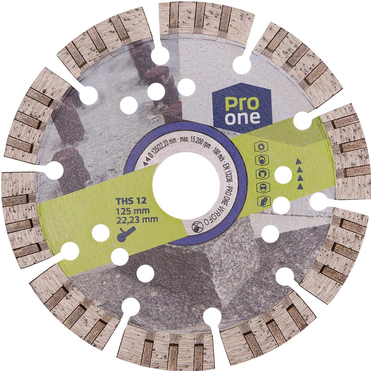 ProOne Disco diamantato THS12 230mm a secco, cemento armato, clinker, granito, pietra naturale, materiali da costruzione