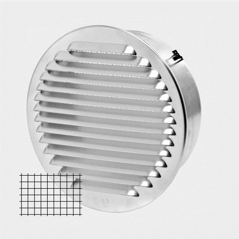 Grille de protection contre les intempéries ronde avec tubulure et grille anti insectes