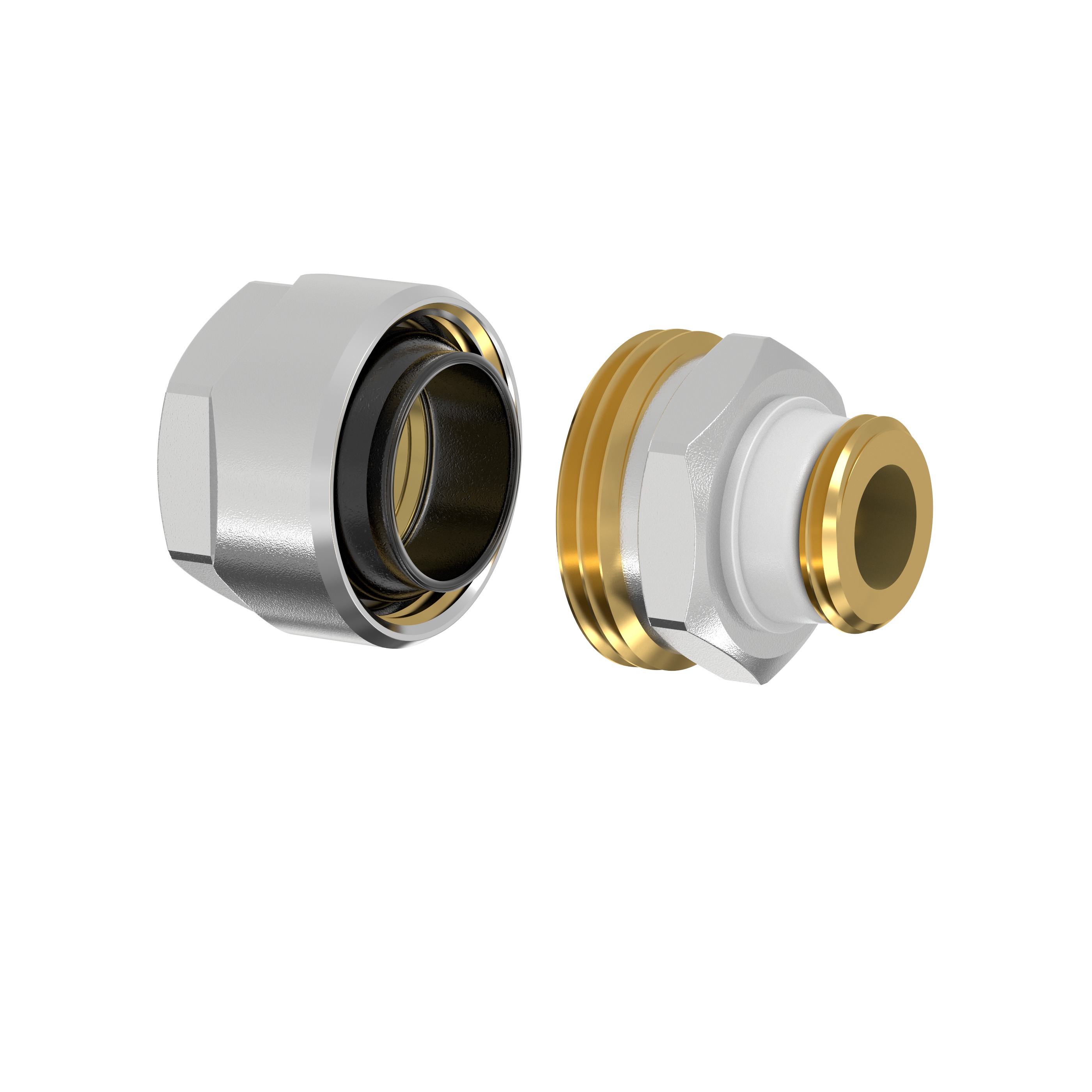 Informations sur l'article
Description Adaptateur Plus filetage mâle
Modèle Adaptateur Simplex Plus filetage mâle
Caractéristiques techniques
Température de service max.: Temp. permanente de 110 °C, 130 °C de pointe
Pression de service max.: 10 bars
Medium de fonctionnement: Chauffage de l’eau conformément à la norme VDI 2035, eau potable* conformément à l'ordonnance allemande sur l'eau potable (TrinkwV), eau avec max. 50% de propylène glycol (*certification DVGW en tant que connecteur de serrage en laiton pour tubes en acier galvanisé conformément à DIN EN 10255 et DIN EN 10240 pour utilisation avec eau froide, numéro d'enregistrement DW-8511CR0167)
Plage de pression nominale: PN 16
Tubes adaptés
EN 10255 M - Tube en acier fileté (medium)
EN 10255 H - Tube en acier fileté (lourd)
Matériaux
Joint: EPDM (autorisé pour l'eau potable conformément à la DVGW)
Écrou, embout fileté, support, anneau de serrage: Laiton (matériaux adaptés à l'hygiène de l'eau potable conformément à la recommandation UBA)
Anneau de câblage: Acier inoxydable (matériaux adaptés à l'hygiène de l'eau potable selon la recommandation UBA)
Les pièces qui entrent en contact avec de l'eau potable sont en laiton auto-fini.

Serrages et joints en serrant l'adaptateur sur le tube.
Principe de serrage - serrez jusqu’à ce soit fermement serré