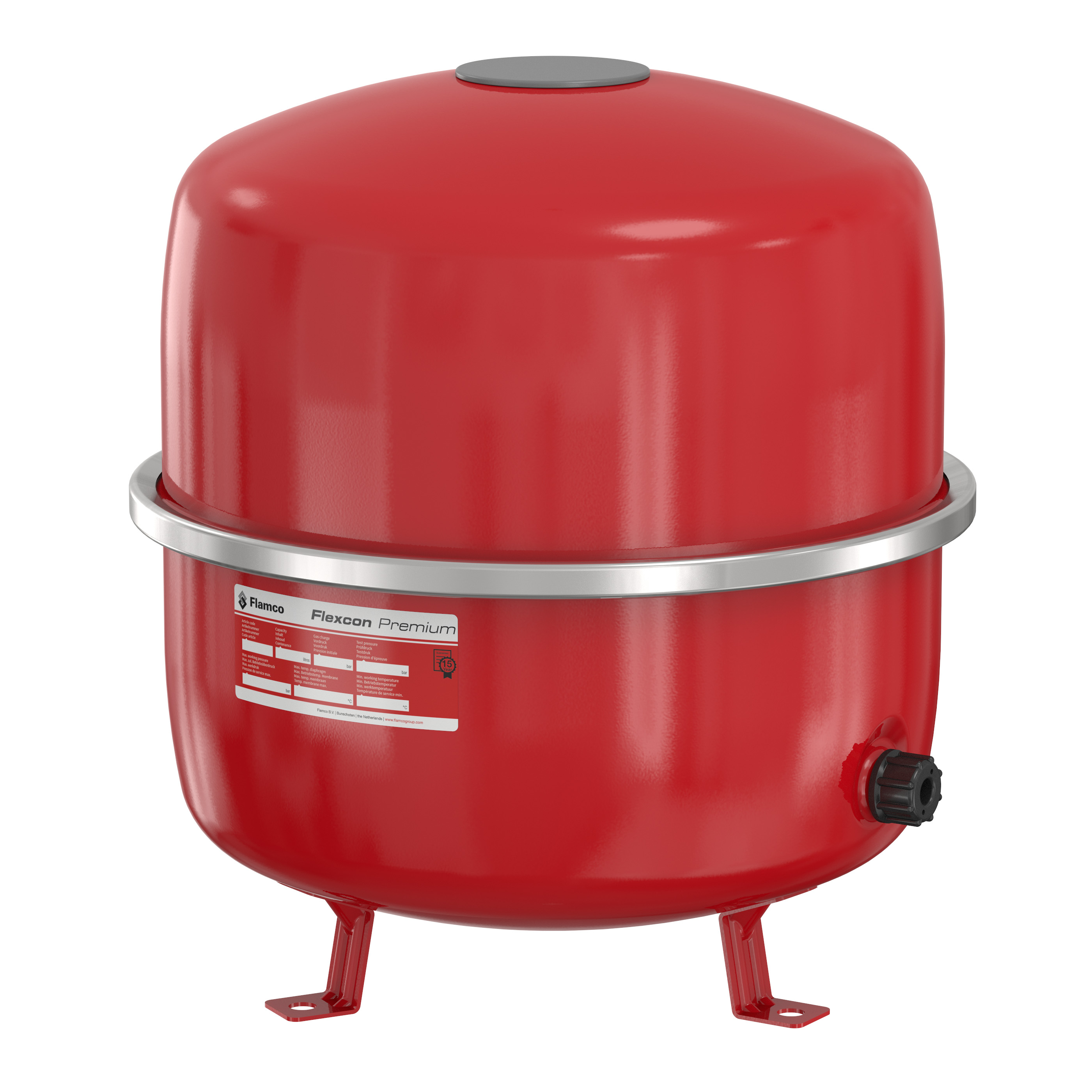 Informations sur l'article
Description Vase d'expansion Flexcon Premium [3bar]
Modèle Flexcon Premium 8 - 35 [3 bar]
Volume [l] 18 - 35
Press. de gonfl. [bar] 1,0
Membrane TPO
Raccord R 3⁄4"
Caractéristiques techniques
Pression de service maximale : 3 bar.
Vases conformes EN13831.
Conviennent pour des installations avec une température maximale du système de 120 ° C.
Température min./ max. admissible en continu par la membrane : -10 / 70 °C.
Conviennent pour des solutions à base de glycol jusque 50%.
Conformes à la directive PED 2014/68/EU.
Couleur : RAL 3002 (rouge).
Flexcon Premium 35 : Avec pieds et y compris kit de montage.