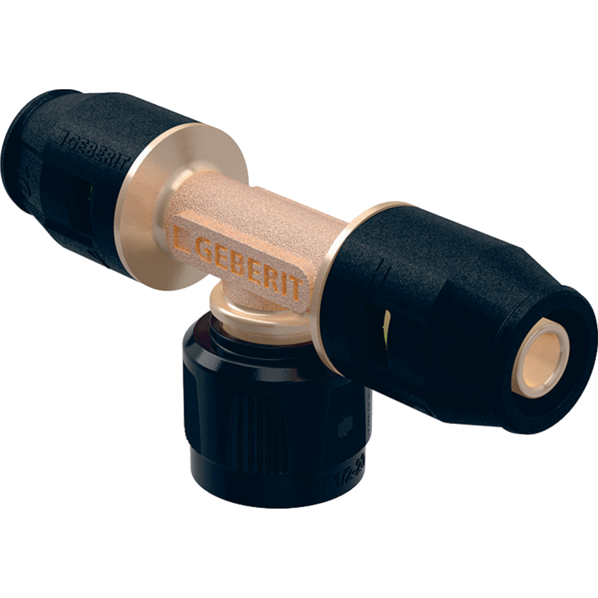 Té intermédiaire Geberit PushFit avec MasterFix, passage: Bronze d16mm d1=MF20mm d2=16mm