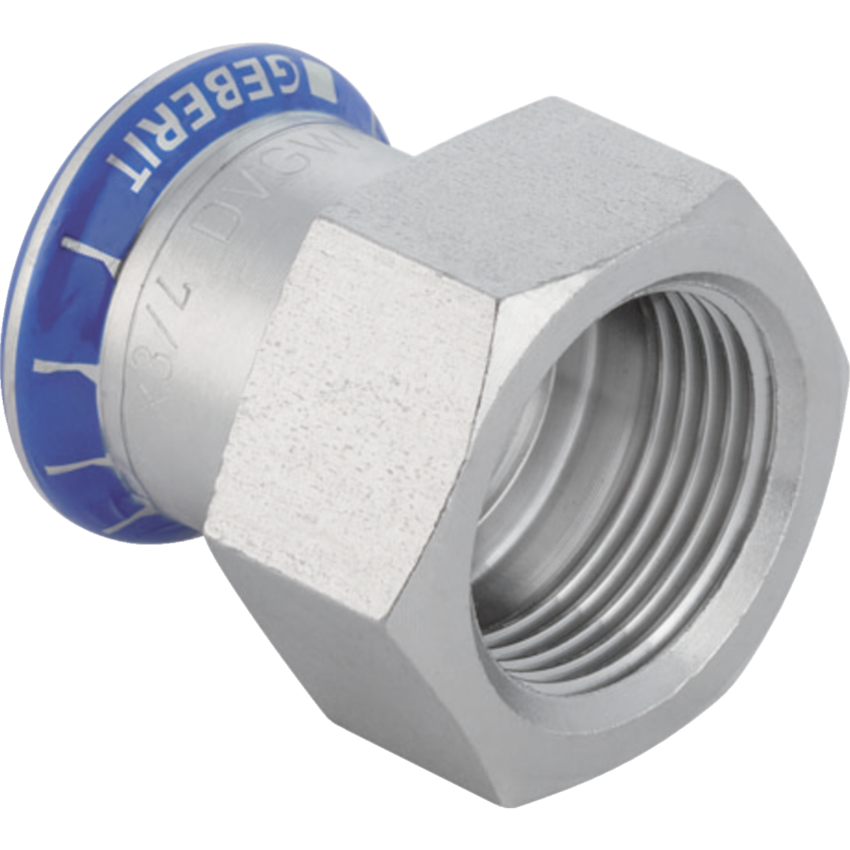 Raccord Geberit Mapress acier inoxydable avec filetage intérieur: d18mm Rp1/2"
Traits:
- Non serti non étanche
- Manchon à sertir avec bouchon de protection transparent
- Indicateur de sertissage
- Joint d'étanchéité en CIIR noir
Usage:
- Pour gaz industriels (p. ex. acétylène, gaz de protection en soudage)
- Pour air comprimé (classe de pureté d'huile 0–3)
- Pour eau traitée
- Pour dépression
- Pour eaux grises et noires avec valeur de pH > 6.0
- Pour gaz inertes (p. ex. azote)
- Pour lʼeau de refroidissement et de chauffage sans antigel
- Pour substances chimiques et fluides techniques
- Pour eau d'extinction d'incendie (mouillé)
- Pour eau d'extinction d'incendie (mouillé/sec, sec)
- Pour eau non potable et de processus
- Pour vapeur saturée ≤ 120 °C
- Pour eau potable froide et chaude
- Pour eau de chauffage urbain ≤ 120 °C
- Pour les eaux pluviales dont le pH > 6.0
- Pour sprinkler (mouillé)
- Pour lʼeau de refroidissement et de chauffage avec antigel