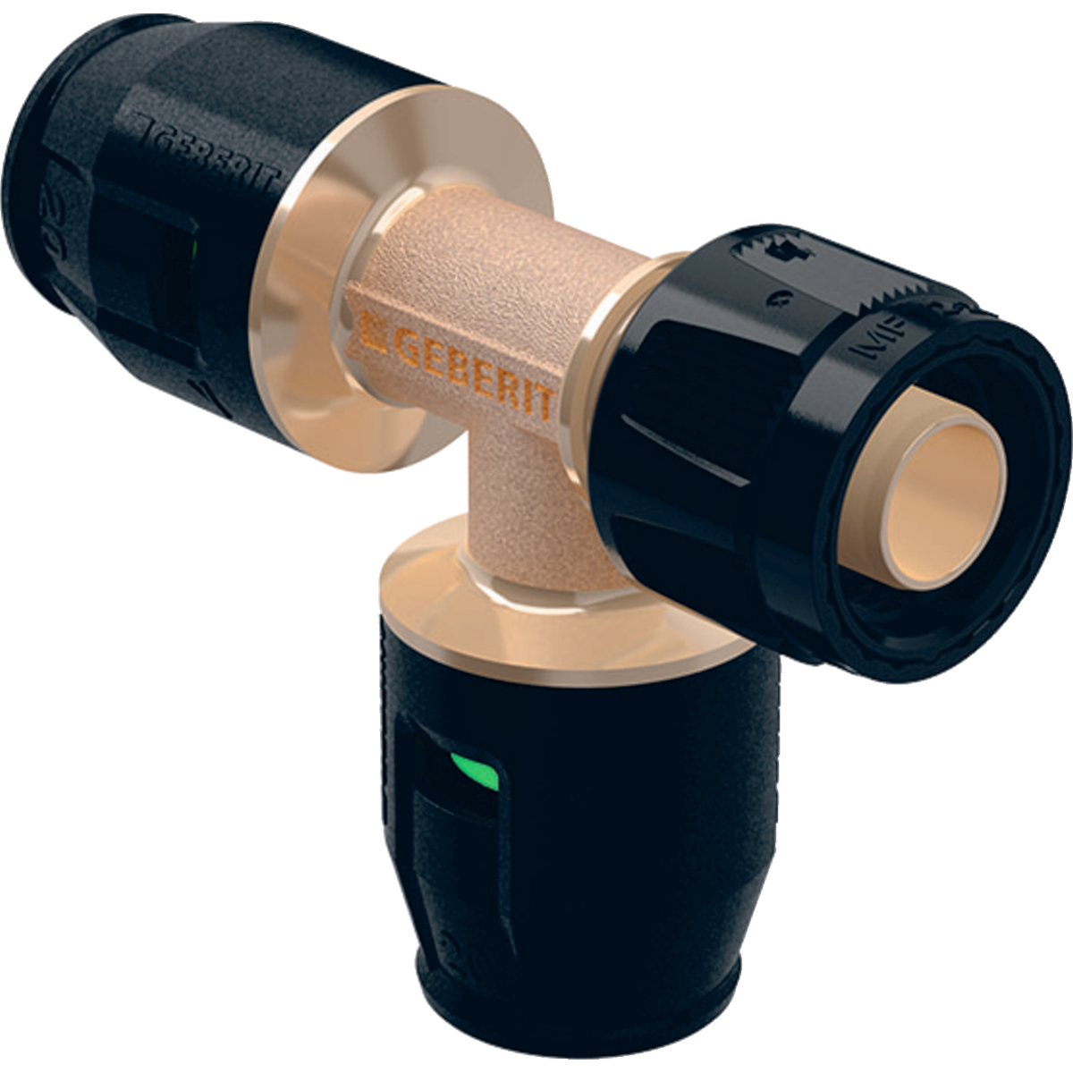Té intermédiaire Geberit PushFit avec MasterFix, embranchement: Bronze d16mm d1=16mm d2=MF20mm