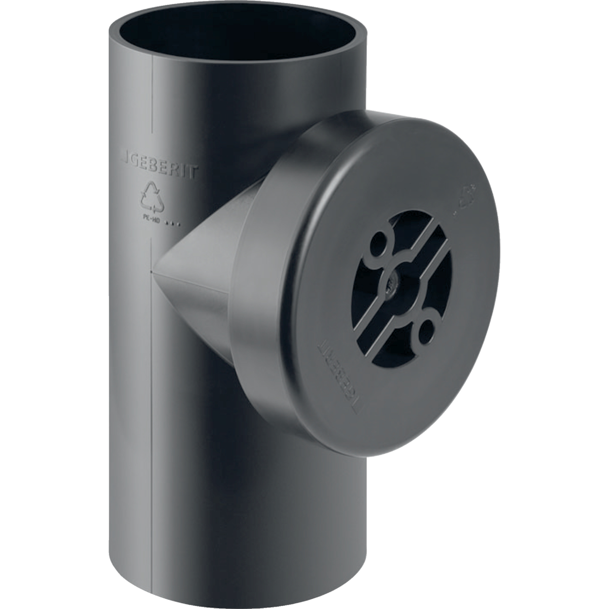 Pièce de nettoyage 90° Geberit PE avec trappe de visite ronde: d63mm d1=63mm