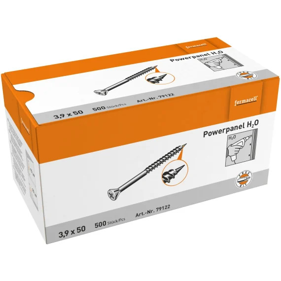 Le fermacell® Powerpanel® H₂O est un panneau de construction à base de ciment spécialement conçu pour une utilisation dans des zones extrêmement humides (salles d'eau, cuisines professionnelles) où les panneaux de fibres-gypse atteindraient leurs limites.