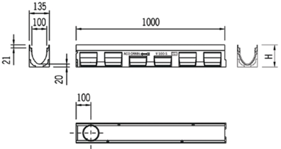 TI ACO Multiline V100S, tipo 0.1 50 cm. telaio in acciaio zincato, scolo verticale preform. ø 100, per collegamenti angolari, croce