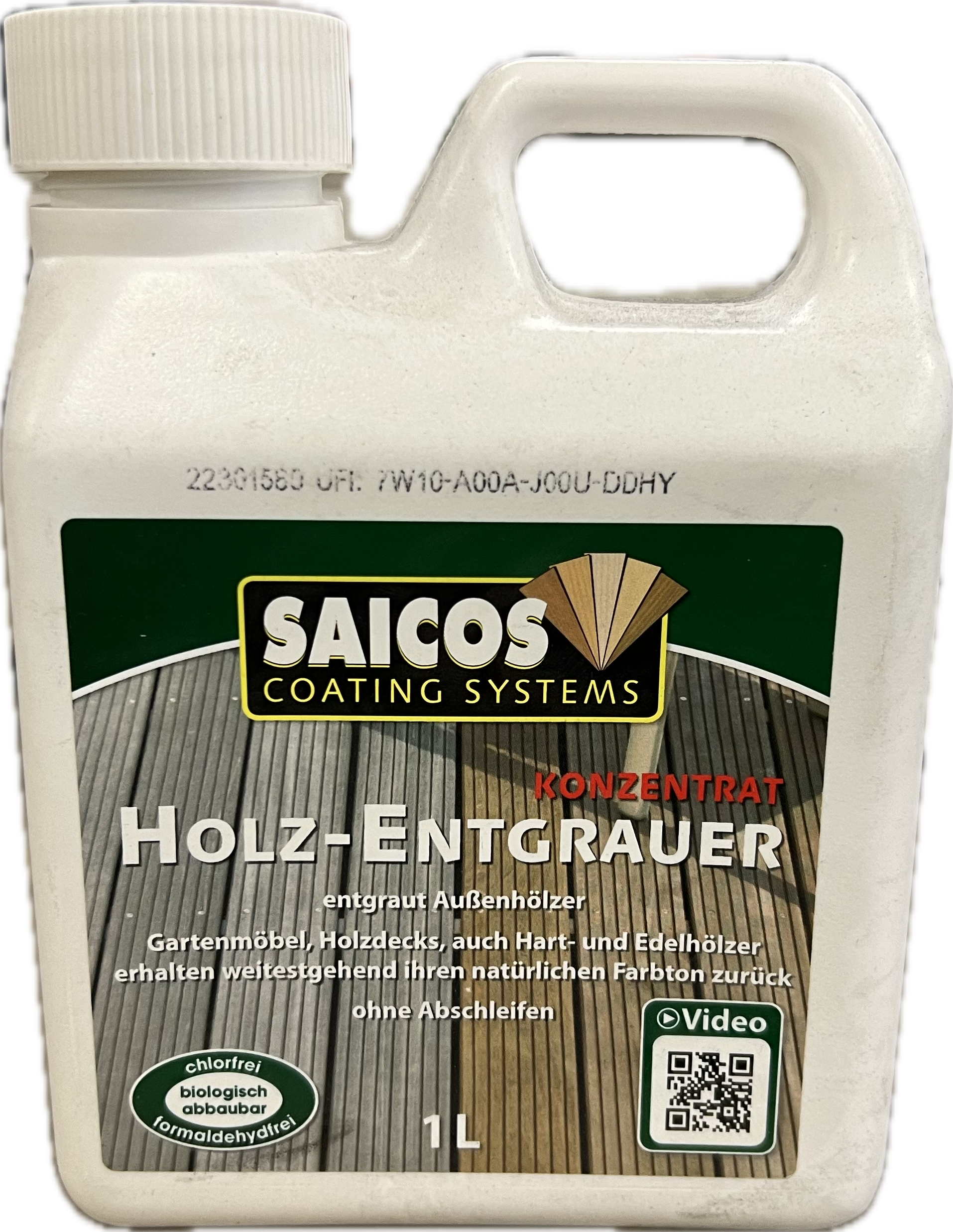 Le dégrisant pour bois SAICOS (disponible sous forme de concentré ou de gel puissant) est un produit spécial très efficace qui élimine le grisaillement, la saleté et la mousse des surfaces en bois non traitées à l'extérieur, sans qu'il soit nécessaire de les poncer.
