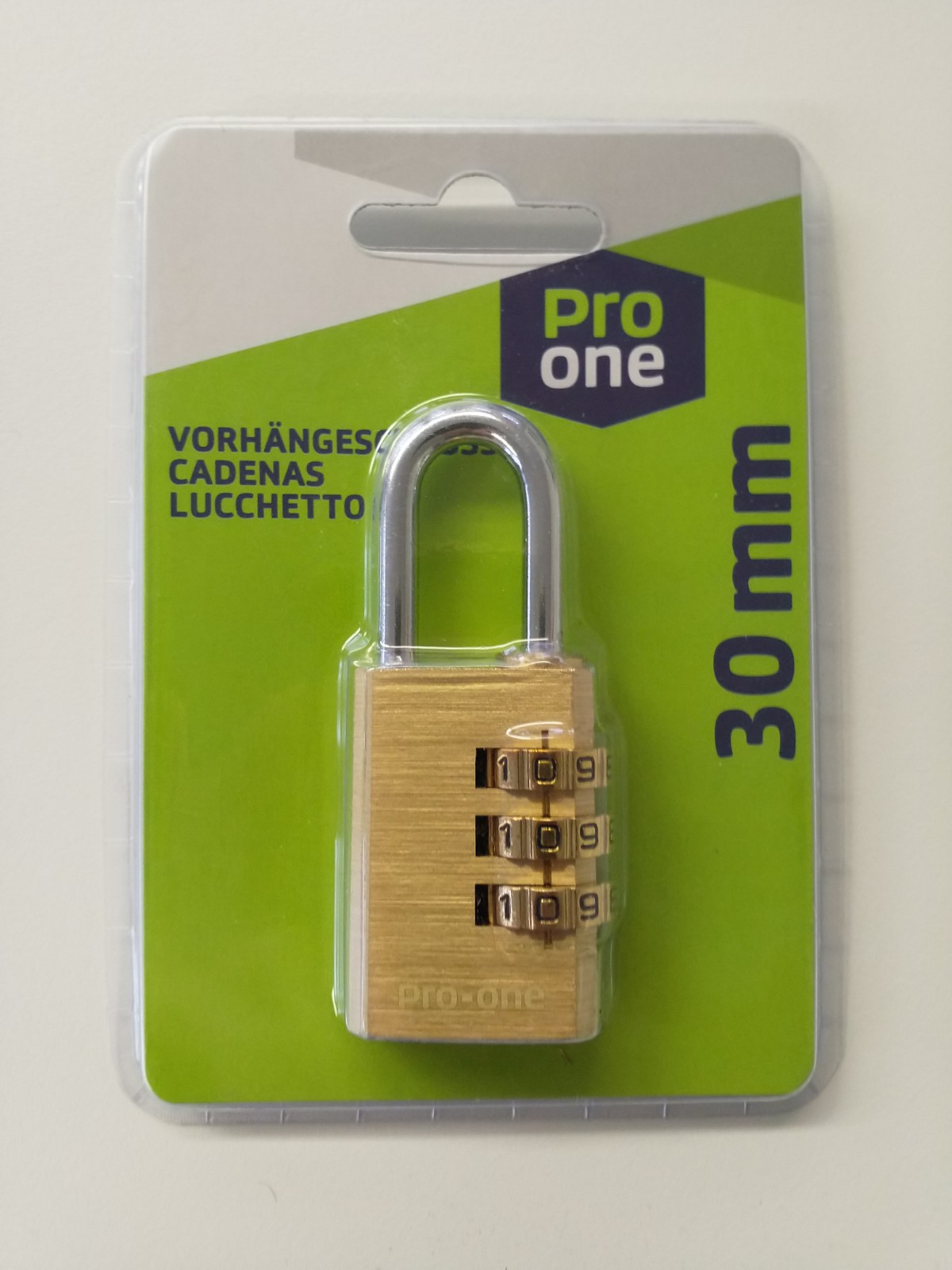 ProOne Zahlenschloss GR. 30 3 stelliger Zahlencode Messing