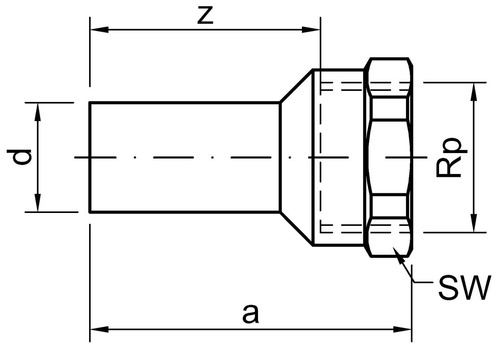 PRESS-FIT Wasser Übergangsnippel Siliziumbronze d 22 mm, Rp 1/2 inch