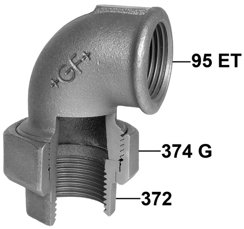 95 Coude union, à joint plat, ISO/EN UA1 EN •