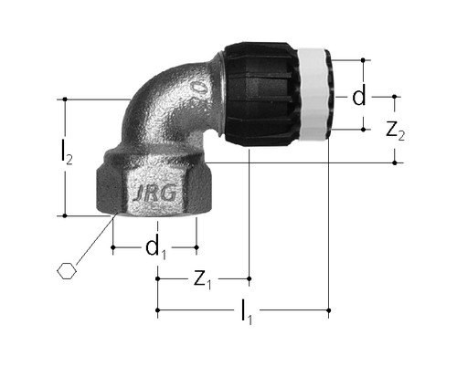 JRG Sanipex MT Coude de transition 90° bronze Avec filetage femelle d 16 mm