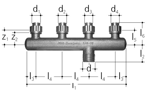 JRG Sanipex Distributeur à encastrer à 4 départs, Bronze d-d-d-d 16 - 16 - 16 - 16 mm
